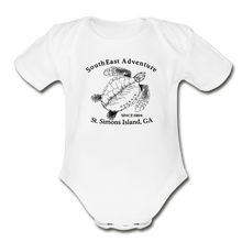 Load image into Gallery viewer, SEA Turtle Logo Organic Baby Bodysuit - white