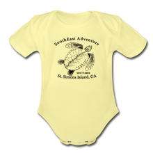 Load image into Gallery viewer, SEA Turtle Logo Organic Baby Bodysuit - washed yellow