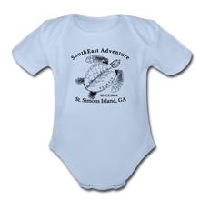 Load image into Gallery viewer, SEA Turtle Logo Organic Baby Bodysuit - sky