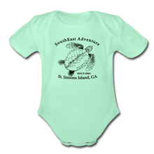 Load image into Gallery viewer, SEA Turtle Logo Organic Baby Bodysuit - light mint