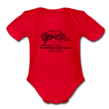 Load image into Gallery viewer, SEA Tree and Tent Logo Organic Baby Bodysuit - red