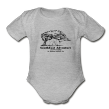 Load image into Gallery viewer, SEA Tree and Tent Logo Organic Baby Bodysuit - heather gray