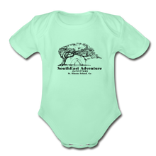 Load image into Gallery viewer, SEA Tree and Tent Logo Organic Baby Bodysuit - light mint