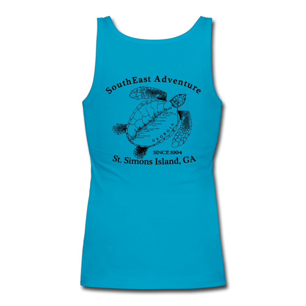 SEA Women's Longer Length Fitted Turtle Tank - turquoise