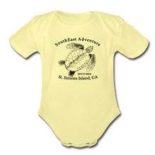 Load image into Gallery viewer, SEA Turtle Logo Organic Baby Bodysuit - washed yellow
