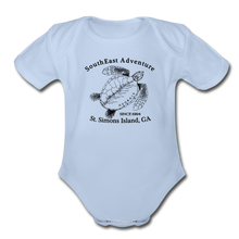 Load image into Gallery viewer, SEA Turtle Logo Organic Baby Bodysuit - sky
