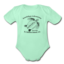 Load image into Gallery viewer, SEA Turtle Logo Organic Baby Bodysuit - light mint
