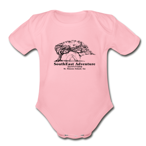 SEA Tree and Tent Logo Organic Baby Bodysuit - light pink