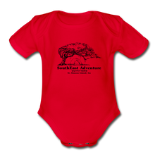 Load image into Gallery viewer, SEA Tree and Tent Logo Organic Baby Bodysuit - red
