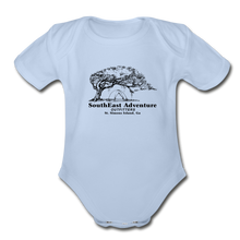 Load image into Gallery viewer, SEA Tree and Tent Logo Organic Baby Bodysuit - sky
