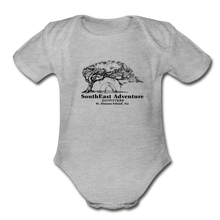 Load image into Gallery viewer, SEA Tree and Tent Logo Organic Baby Bodysuit - heather gray
