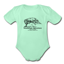 Load image into Gallery viewer, SEA Tree and Tent Logo Organic Baby Bodysuit - light mint
